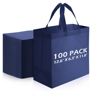 Reginary 100 PCS Reusable Totes Bags - Non Woven Grocery Handle Bags for Shop Events & Retail Store(Rose Pink)