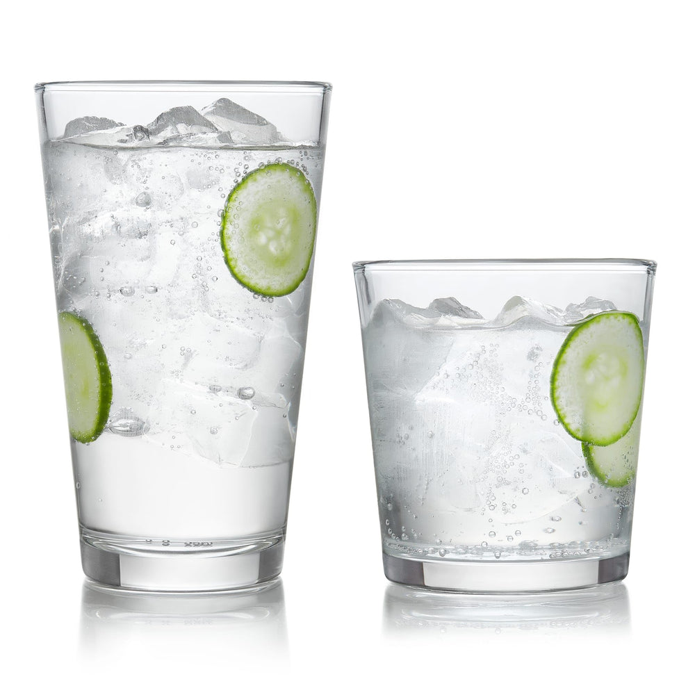 Libbey Ascent Tumbler and Rocks Drinking Glasses Set of 16, Glass Drinking Glasses with Curvature, Versatile Glassware Set for Parties and More