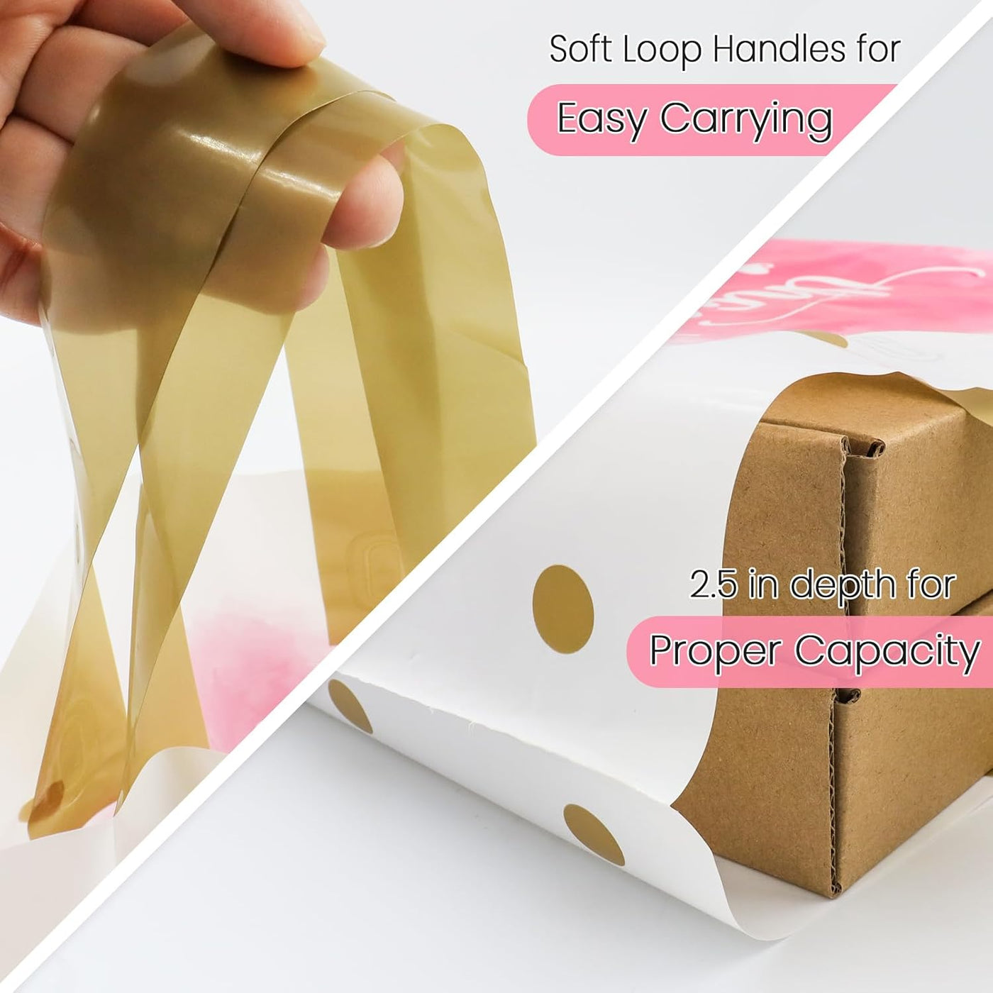 Thank You Bags - 50 Pack 10x12In Extra Thick Merchandise Bags with Loop Handle for Small Business Retail