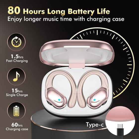 HAOYUYAN Wireless Earbuds, Sports Bluetooth Headphones, LED Power Display Ear Buds with 80Hrs Playtime, Noise Canceling Headset, IPX7 Waterproof Earphones for Workout/Running - hover image