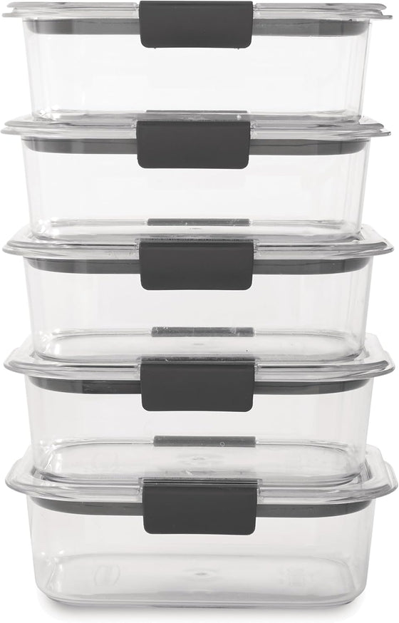 Rubbermaid Brilliance Tritan Plastic Food Storage Containers BPA Free Airtight Lids Ideal for Lunch Meal Prep & Leftovers Set of 5 (3.2 Cup) - hover image
