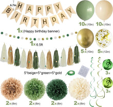 Green Birthday Party Decorations for Women Girls with Happy Birthday Banner,Tissue Paper Pompoms, Paper Tassel,Circle Garland,Hanging Swirl,Decorations Balloons for Party Decor (sage green)
