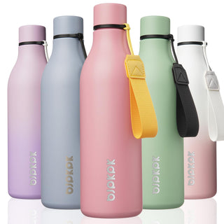 BJPKPK Insulated Water Bottles, 18 oz Stainless Steel Metal Water Bottle with Strap, BPA Free Leak Proof Jugs, Mugs, Flasks, Reusable Thermal Flasks for Sports & Travel, Orange