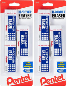 Pentel Hi-Polymer Block Eraser, Large, White, Pack of 3 (ZEH10BP3-K6)