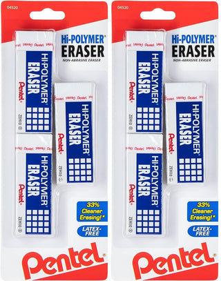 Pentel Hi-Polymer Block Eraser, Large, White, Pack of 3 (ZEH10BP3-K6)