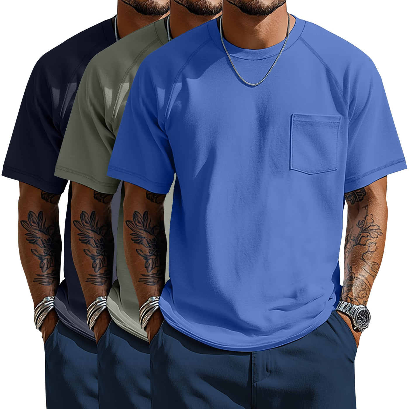 Neer 3 Pack Big and Tall Shirts for Men with Pocket XL-5XL Plus Size Crew Neck Raglan Short Sleeve Summer Casual T Shirts Tee