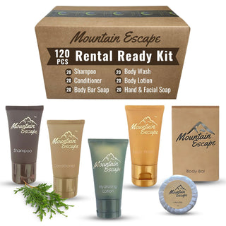 20 Display Ready Boxed Amenity Kits with Premium Hotel Toiletry Essentials - 1 oz Shampoo, Conditioner, Body Wash, Body Lotion, 1.2 oz Guest Soap & 2 Makeup Remover Wipes - Air bnb & Vacation Rentals