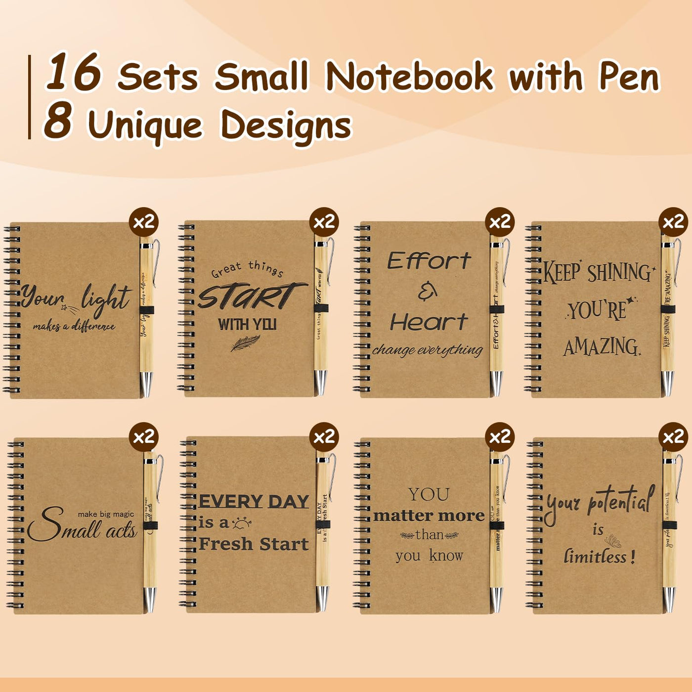 Dynta 16 Sets Employee Appreciation Gifts Bulk (20 Goodie Bags), Inspirational Notebooks, 4x5.5 Journals Bulk with Motivational Pens, Thank You Gifts for Coworkers Teachers Nurses Volunteers
