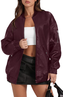 Sampeel Leather Jacket Women Faux Oversized Motorcycle Bomber Coats 2025 Fall Fashion Outfits Winter Clothes