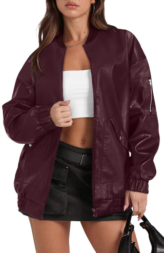 Sampeel Leather Jacket Women Faux Oversized Motorcycle Bomber Coats 2025 Fall Fashion Outfits Winter Clothes