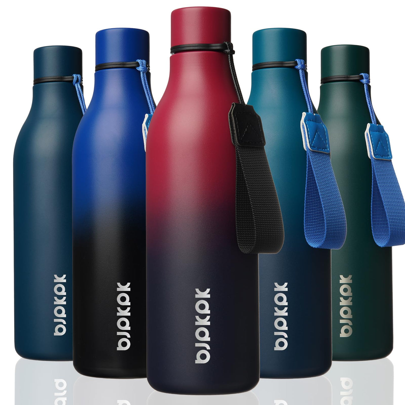 BJPKPK Insulated Water Bottles, 18 oz Stainless Steel Metal Water Bottle with Strap, BPA Free Leak Proof Jugs, Mugs, Flasks, Reusable Thermal Flasks for Sports & Travel, Orange