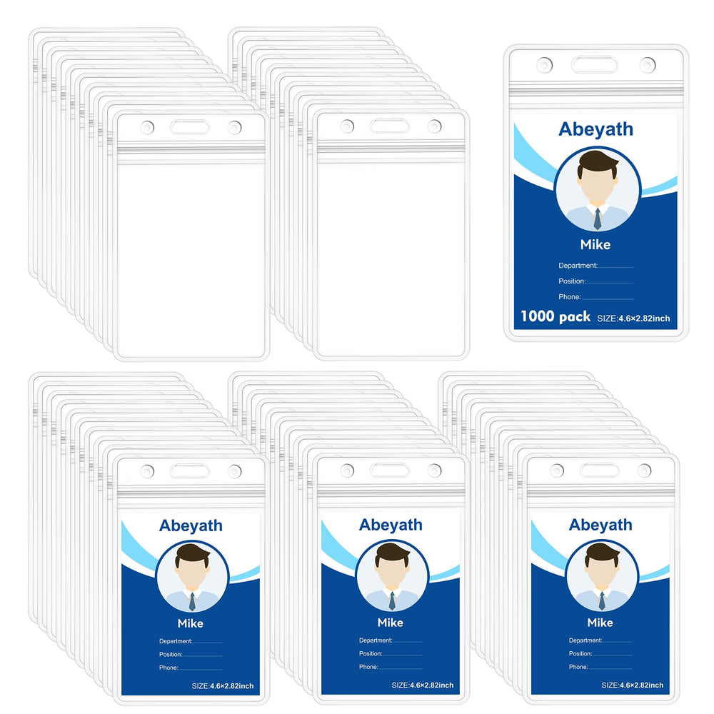 ABEYATH 10 Pack Extra Thick ID Card Name Badge Holder Heavy Duty Waterproof Clear Plastic PVC Vertical Sleeve Pocket Resealable