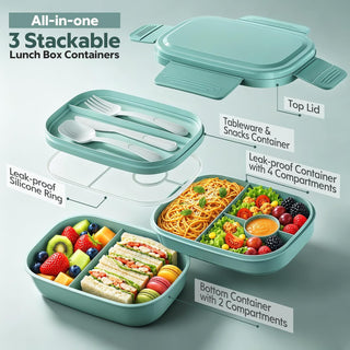 HOMETALL Bento Box Adult with Insulated Lunch Bag - 3 Stackable Leak-Proof Lunch Box Containers for Women & Men - BPA Free Lunchbox with Utensil Set (Spoon, Knife, Fork) for Work, Picnic, Dining Out