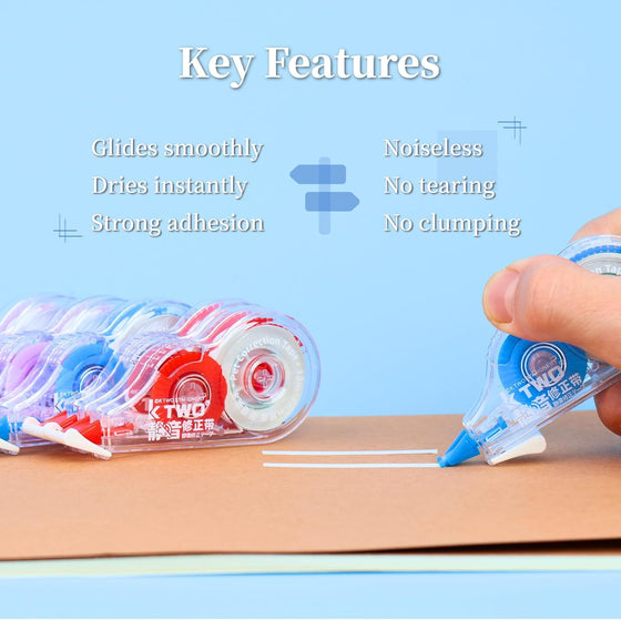 39.37 ft Correction Tape, 6PCS, Fast, Clean, Noiseless and Easy-to-Use Correction Tape Bulk Office School Supplies, Blue, Red, Purple - hover image