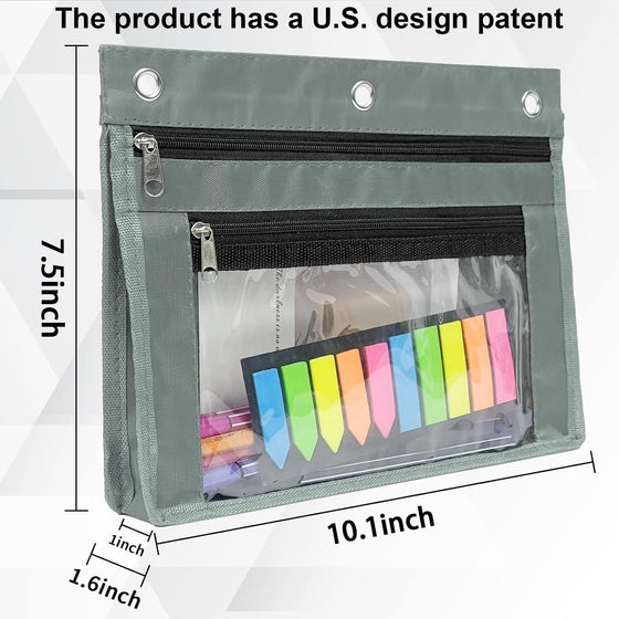 YoeeJob 2 Pack 1 Inch Expandable Zipper Pencil Pouches with Clear Window for 3 Ring Binder, Suitable for School & Office (Grey) - hover image