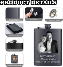 Custom Flask for Men Personalized Engraved 8 Oz Hip Flasks With Photo Text Customized Liquor Flask Gifts for Grandpa Men Him Dad Husband Fathers Day Christmas Groomsman (Custom Photos)