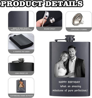 Custom Flask for Men Personalized Engraved 8 Oz Hip Flasks With Photo Text Customized Liquor Flask Gifts for Grandpa Men Him Dad Husband Fathers Day Christmas Groomsman (Custom Photos)