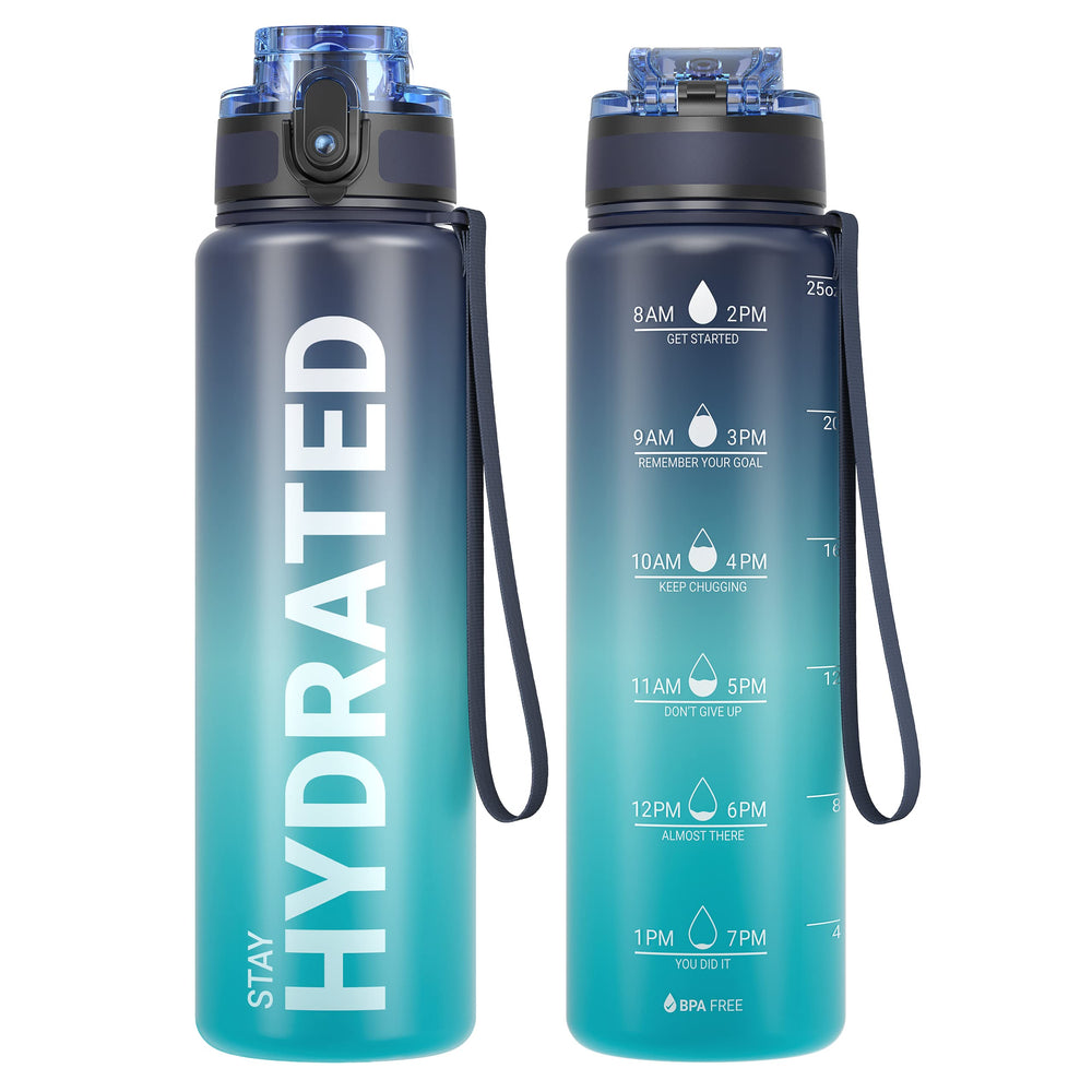 Sahara Sailor Water Bottle 32oz, Durable and Leakproof Water Bottles Motivational with Time Marker, Tritan, BPA Free, Wide Mouth with Easy Clean Brush for Gym, Travel, Home, School, Office (1 Bottle)