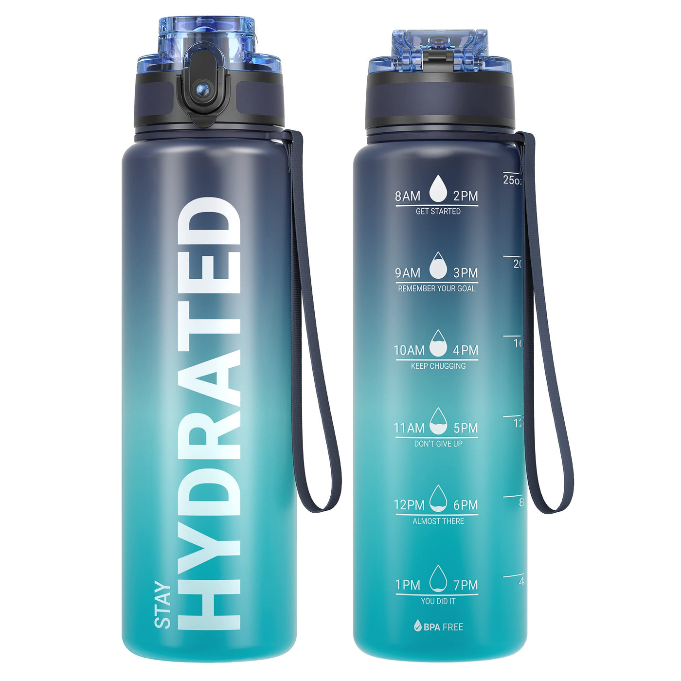 Sahara Sailor Water Bottle 32oz, Durable and Leakproof Water Bottles Motivational with Time Marker, Tritan, BPA Free, Wide Mouth with Easy Clean Brush for Gym, Travel, Home, School, Office (1 Bottle)