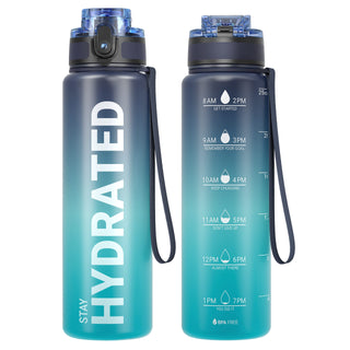 Sahara Sailor Water Bottle 32oz, Durable and Leakproof Water Bottles Motivational with Time Marker, Tritan, BPA Free, Wide Mouth with Easy Clean Brush for Gym, Travel, Home, School, Office (1 Bottle)