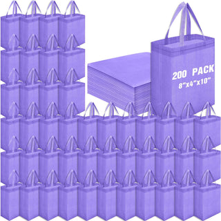 Windyun 50 Pcs Reusable Tote Bag Bulk 8 x 4 x 10 Inch Non Woven Shopping Bag with Handle Reusable Portable Grocery Gift Tote (Black)