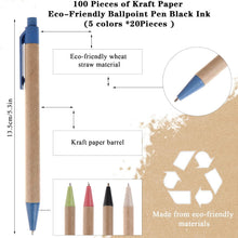 100 Pcs Eco Friendly Pens Recycled Writing Ballpoint Pens Medium Point (1mm) Retractable Rollerball Pens Black Ink Click Pens for Notebook Office School Supplies