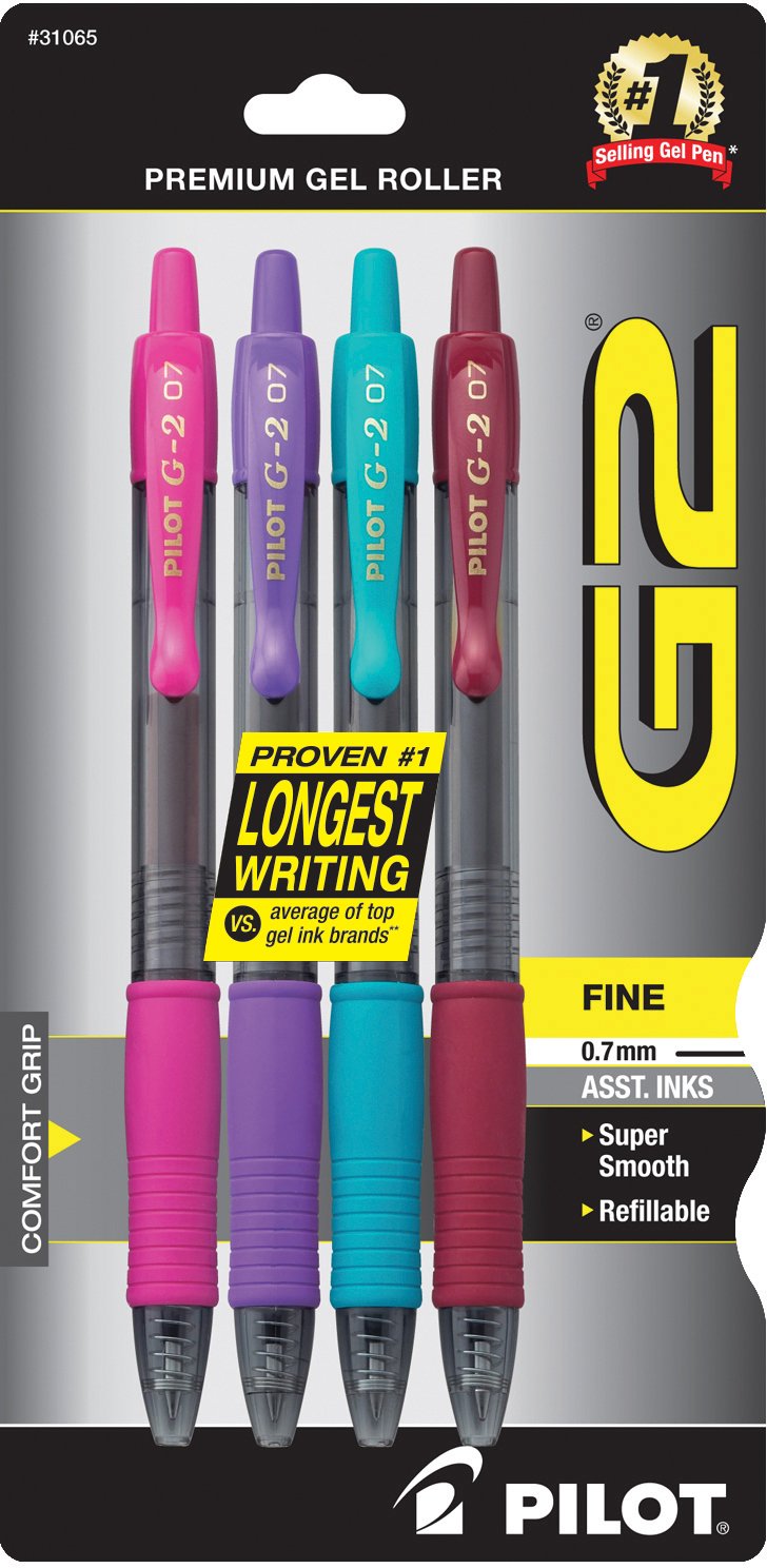 PILOT G2 Premium Refillable and Retractable Rolling Ball Gel Pens, Fine Point, Black Ink, 4-Pack (31057)