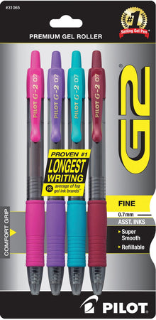 PILOT G2 Premium Refillable and Retractable Rolling Ball Gel Pens, Fine Point, Black Ink, 4-Pack (31057)