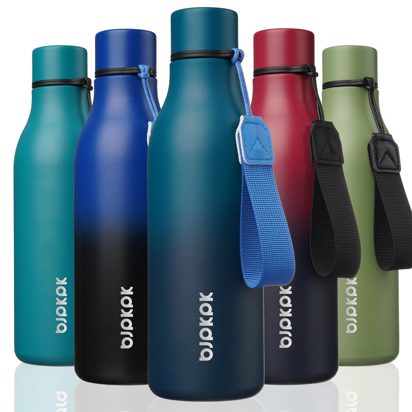 BJPKPK Insulated Water Bottles, 18 oz Stainless Steel Metal Water Bottle with Strap, BPA Free Leak Proof Jugs, Mugs, Flasks, Reusable Thermal Flasks for Sports & Travel, Orange