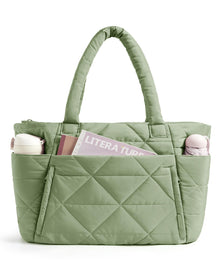 BAGSMART Tote Bag for Women, Puffer Tote Bag with Zipper, Large Quilted Shoulder Bag with Compartments for Travel, Work, Gym