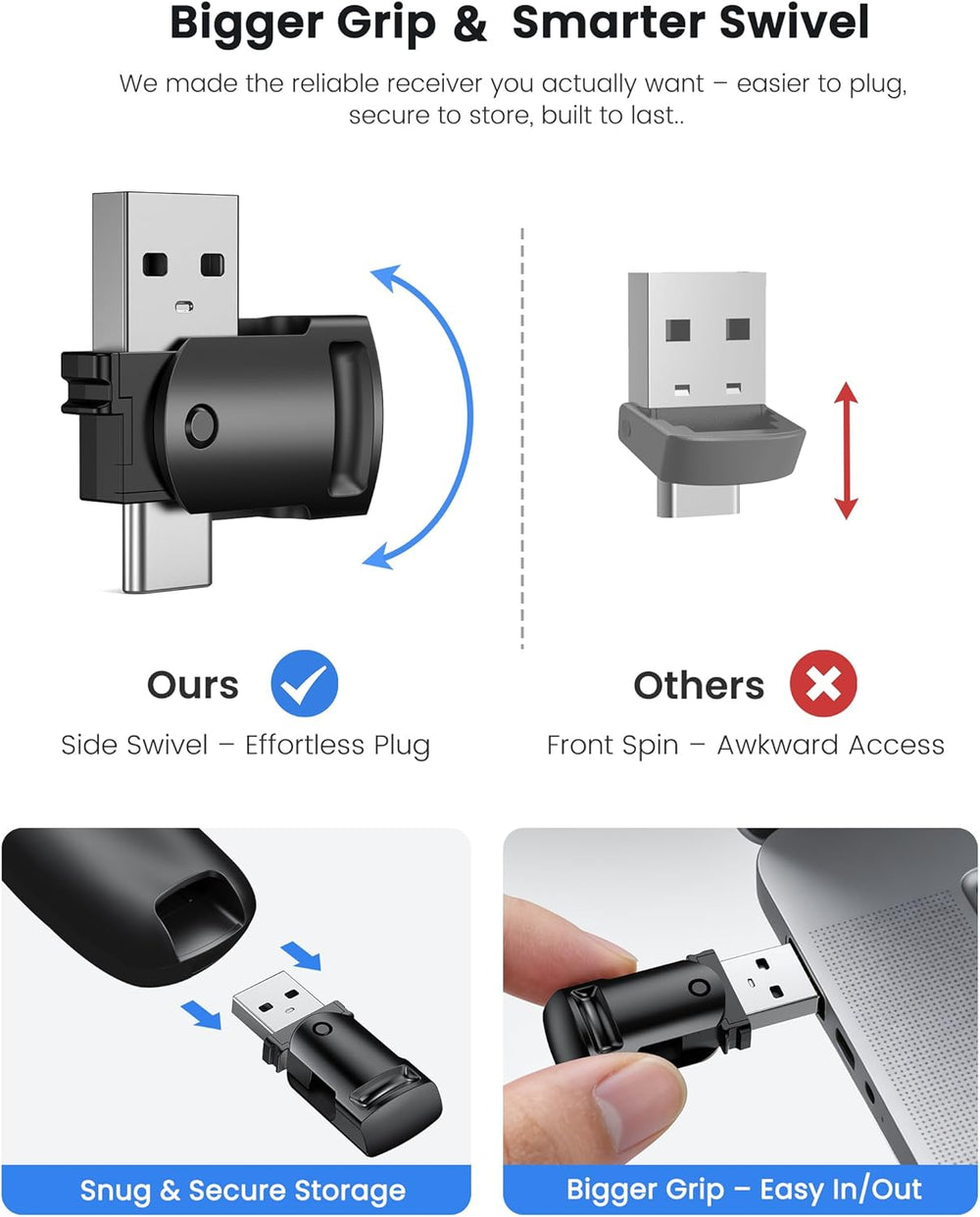 Presentation Clicker with USB-A & USB-C Receiver, 2.4GHz Wireless Presenter Remote with Volume Control & Red Light Pointer, Clicker for PowerPoint Slides Slide Advancer for Mac Computer, Plug & Play