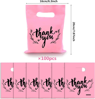 KEEPARTY 100 PCS Small Thank You Merchandise Bags Plastic Goodie Bags Party Favor Bags for Birthday Party Baby Shower Wedding Merchandise Gifts Trade Shows (Pink)