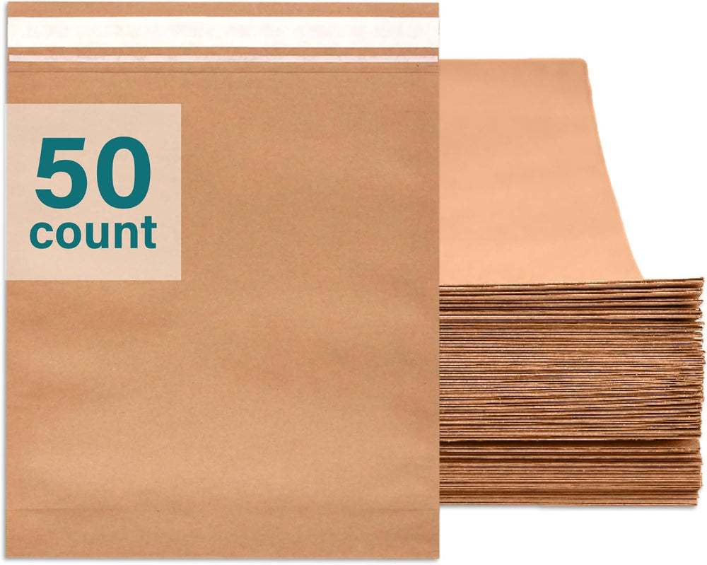 Elementree Small Recyclable Paper Mailers - 11" x 12.5" - 50 Count - Brown Expandable Envelopes & Shipping Bags - Made in the USA - Double-Walled Kraft Paper (00955)