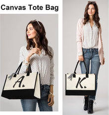 shenee Initial Canvas Tote Bag, Personalized Beach Jute Bag Present for Women Holiday,Friends Birthday Gift,Wedding, New Year