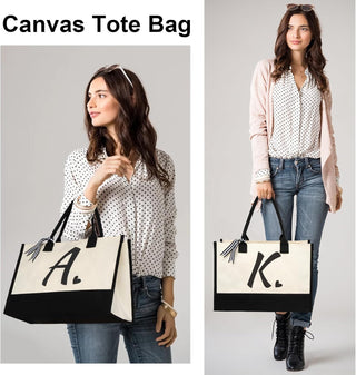 shenee Initial Canvas Tote Bag, Personalized Beach Jute Bag Present for Women Holiday,Friends Birthday Gift,Wedding, New Year