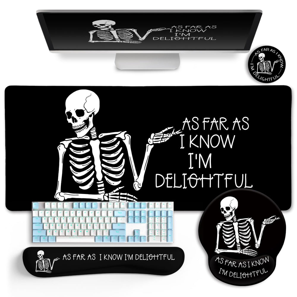 LIMKRIAN Desk Mat Set, Large Gaming Mouse Pad with Wrist Rest, Ergonomic Mouse Pad Keyboard Mat Wrist Support, Cup Coaster, Home Office Desk Accessories Decor Supplies, Funny Black Cat