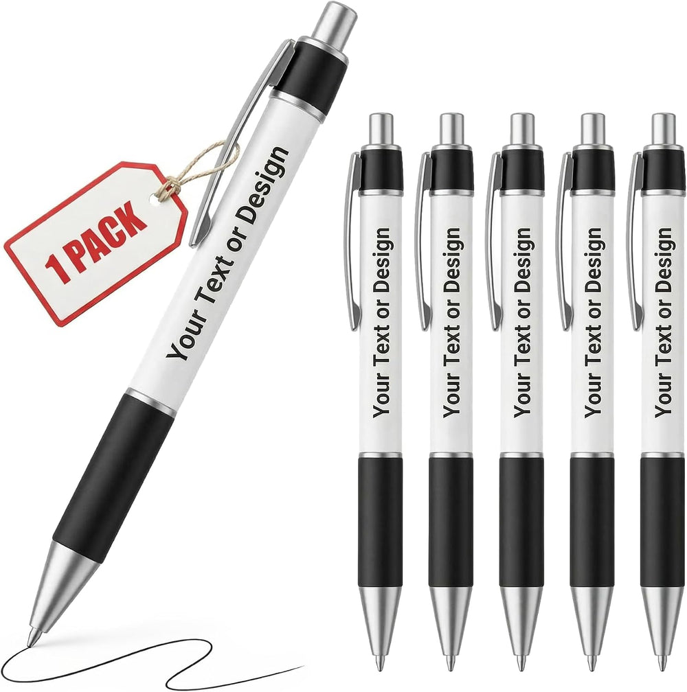 Personalized Ballpoint Pens, Customizable Writing Pens with Photo, Name or Text, Black Ink, Rubber Grip, Retractable, White, for Desk Accessories, Gifts, Party Favors, School Supplies