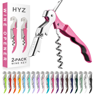 HYZ 2-Pack Wine Opener Waiter Corkscrew, Professional Wine Key for Servers, Bartender with Foil Cutter, Manual Wine Bottle Opener Double Hinged (Pink)