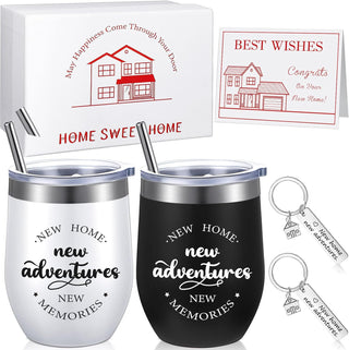 Sieral House Warming Gift for New Home House Warming Wine Tumbler for Women Men New Adventure for Friend Owner Couples Homeowners Clients Real Estate Agent Wedding Gifts(12 oz,Cute Style)