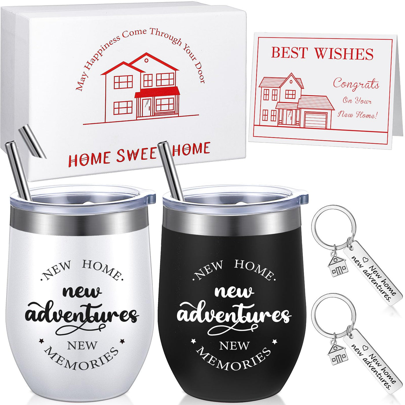 Sieral House Warming Gift for New Home House Warming Wine Tumbler for Women Men New Adventure for Friend Owner Couples Homeowners Clients Real Estate Agent Wedding Gifts(12 oz,Cute Style)