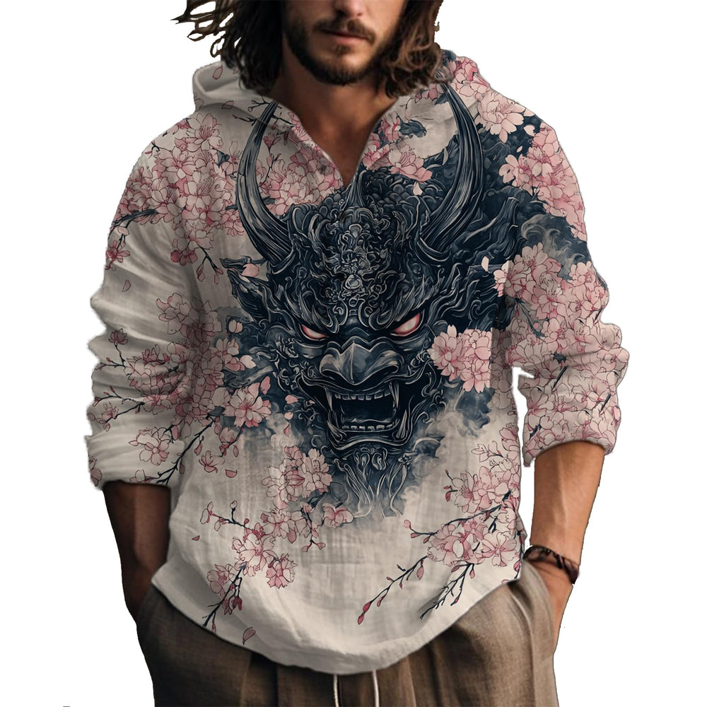 MARSVOVO Hooded Long Sleeve Shirt Men Fashion Graphic Button Up Lightweight Big and Tall Casual Vacation Shirts for Men