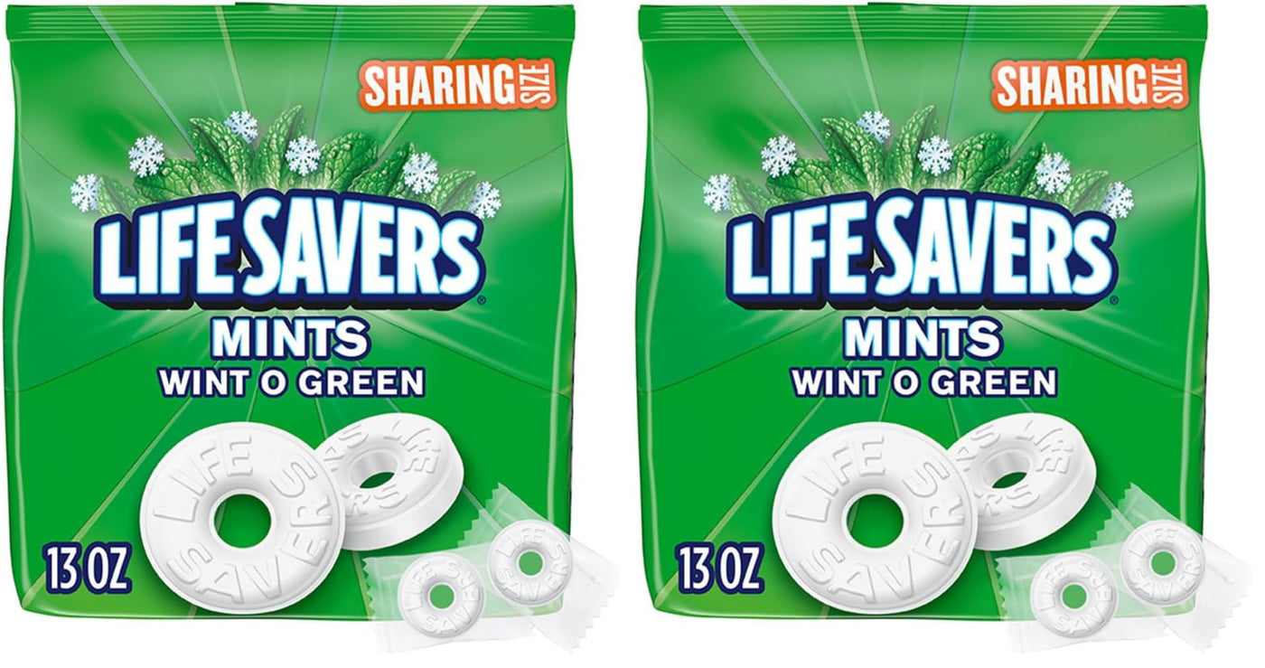Life Savers, Wint-O-Green Summer Candy Individually Wrapped Hard Mints, Sharing Size, 13 Ounce