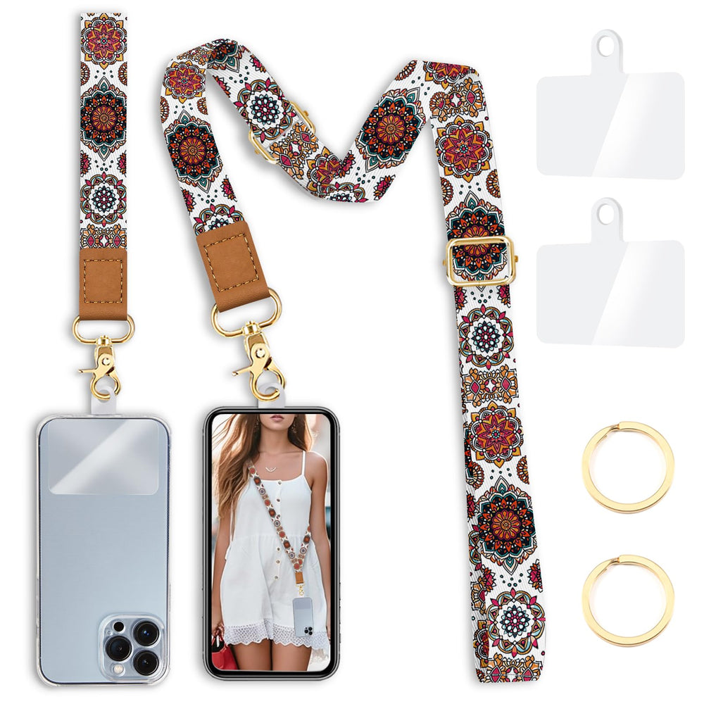 Yonlevres Flower Phone Lanyard Crossbody Strap, Floral Cell Phone Lanyards for around the Neck Wristlet Wrist Strap Adjustable for Keys Case Accessories Travel Essentials