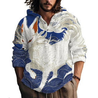 MARSVOVO Hooded Long Sleeve Shirt Men Fashion Graphic Button Up Lightweight Big and Tall Casual Vacation Shirts for Men