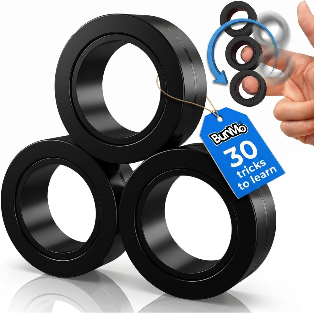 BUNMO Magnetic Fidget Rings – Fidget Toys Adults, Cool Fidgets for Teens, Quiet Fidget Toys, Maximum Strength 8 N50 Magnets, Endless Tricks, Teen Gifts, Fidgets for Kids 8-12, Adult Fidget Toys, Black