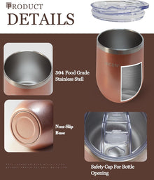 Stainless Steel Wine Tumblers with Lid TWO 12oz & Insulated Wine bottle ONE 25oz&Gift Set with well packaged box.Keep water,wine,drinks with warm or cold (Champagne Gold)