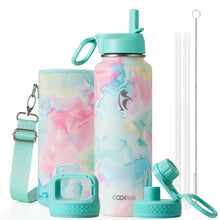 Water Bottle 40 oz Insulated with Straw&Brush, Coolflask Vaccum Stainless Steel Metal 3 Lids Water Flask for Sports, Gym or Office, Keep Cold 48H Hot 24H, Magic Black