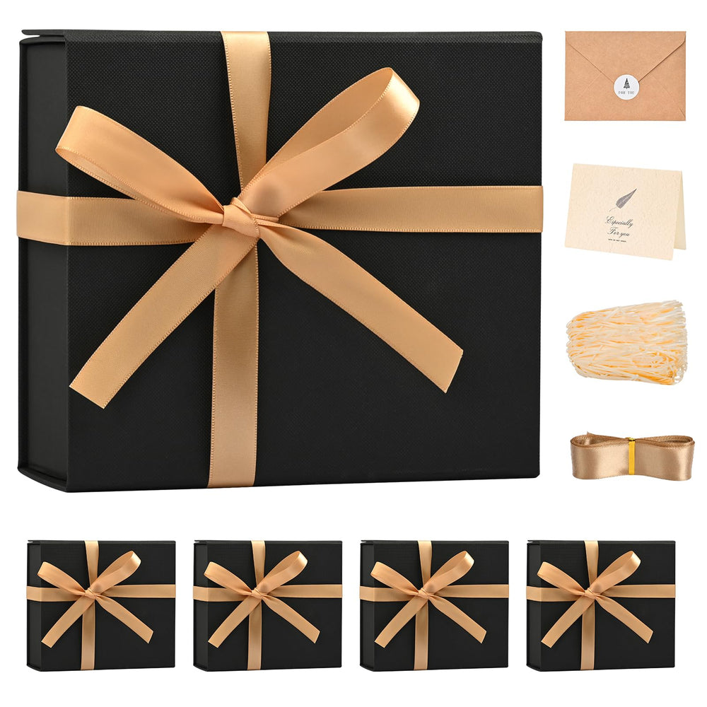 LIFELUM Gift Box 13.5''x10''x4'' Large Gifts Box with Magnetic Lids Black Gift Boxes for Father's Day graduation gifts Contains Card, Ribbon, Filler