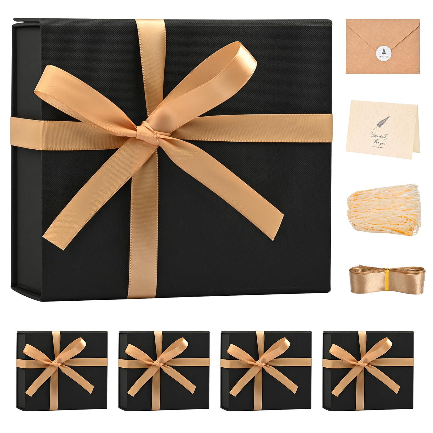 LIFELUM Gift Box 13.5''x10''x4'' Large Gifts Box with Magnetic Lids Black Gift Boxes for Father's Day graduation gifts Contains Card, Ribbon, Filler