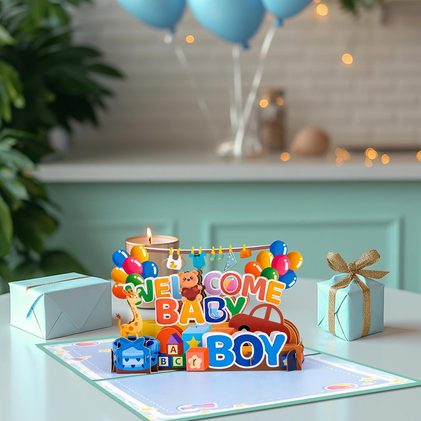 Welcome Baby Boy Pop Up 3D Greeting Cards with Blank Note & Envelope, ideal celebration gift for Baby Shower, Love, Anniversary, Special Moments, Inspirational, Birthday, Holiday, Party